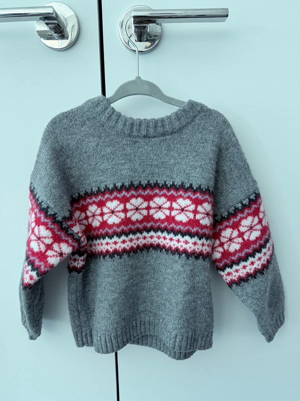 Hanna Andersson Fair Isle Sweater Festive Flowers On Grey 3T
